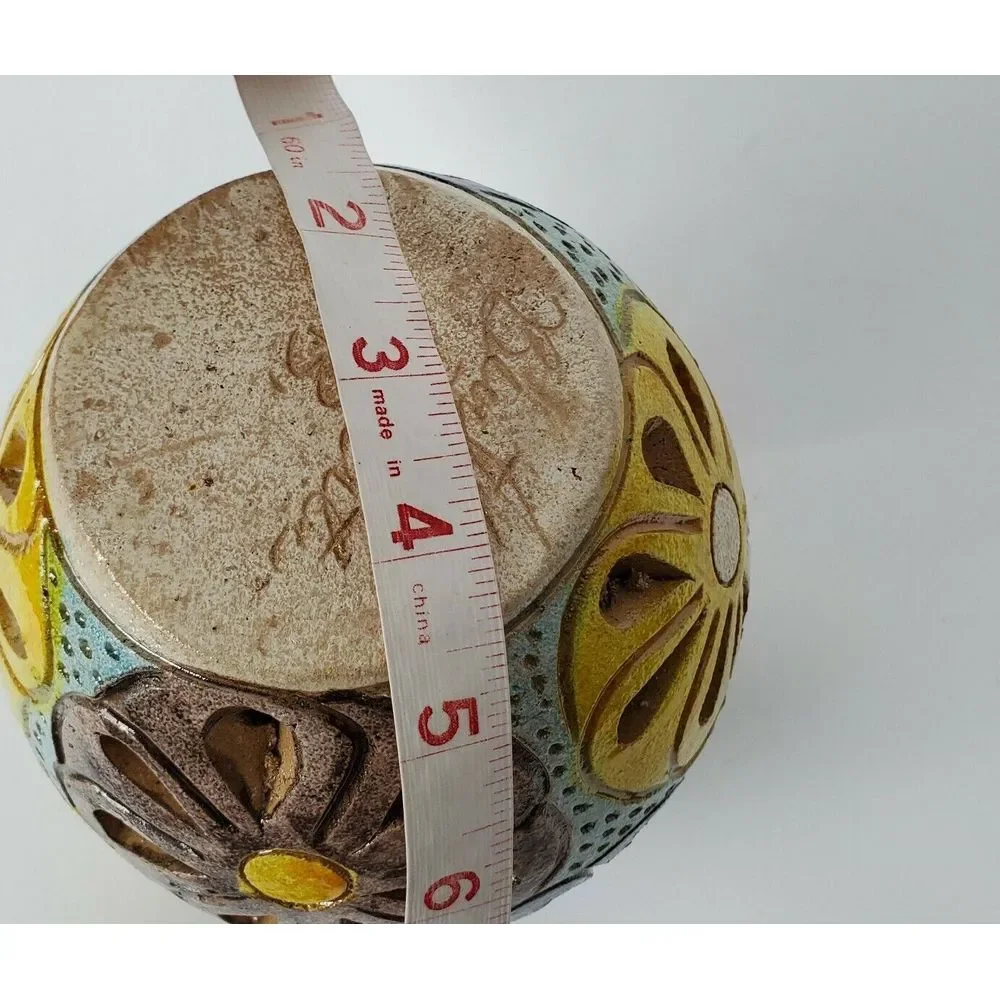 Hand Painted Art Pottery Vase Yellow Cut Out Floral Design‎ 6